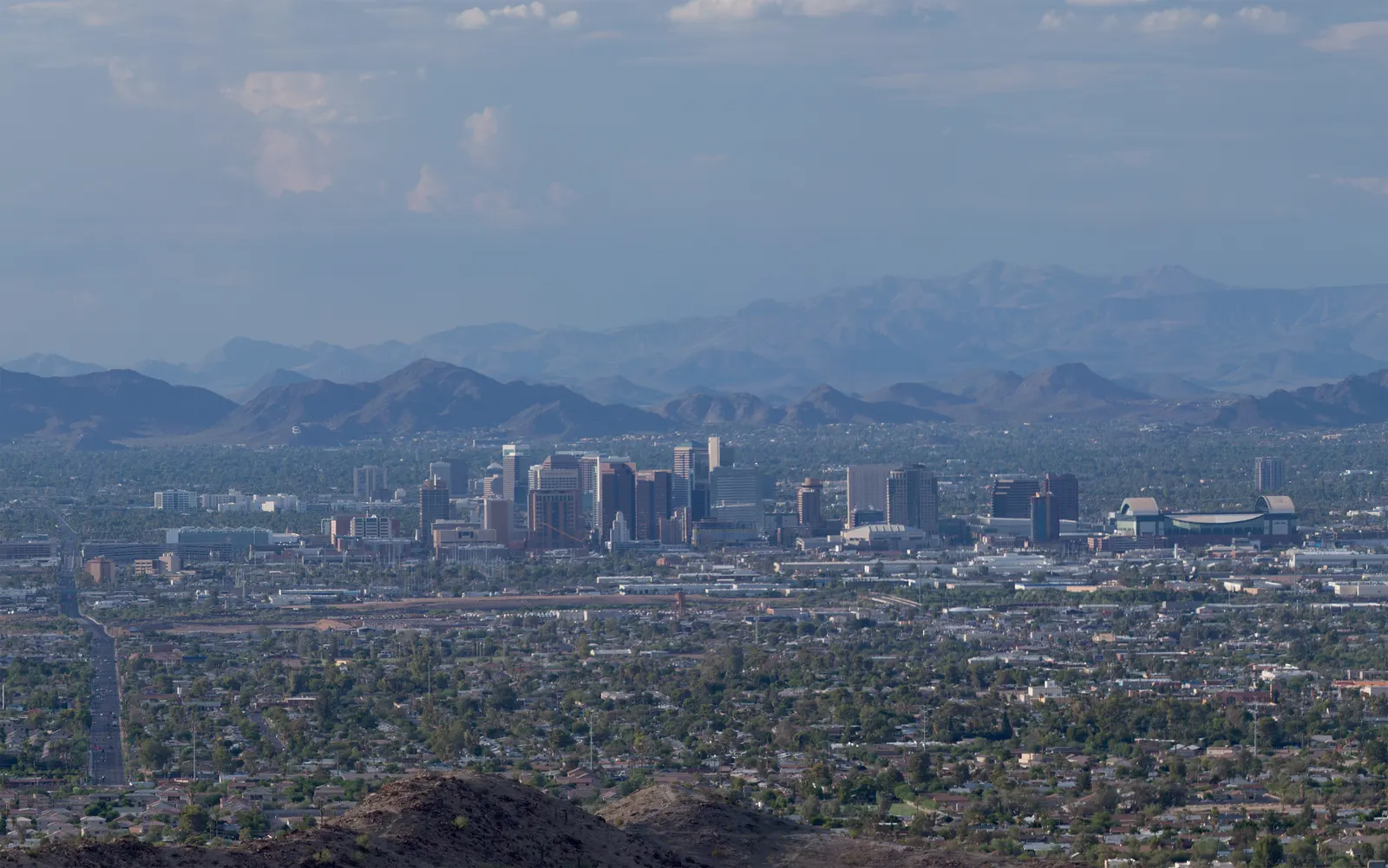 Downtown Phoenix skyline with the surrounding desert mountains