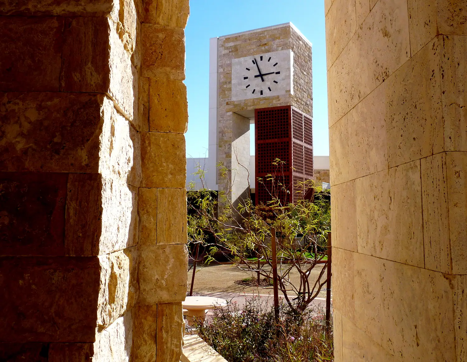 The clock tower at the Surprise, Arizona civic plaza
