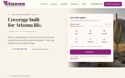 Live screenshot of the Boone Insurance Group homepage