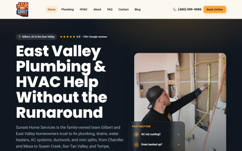 Live screenshot of the Sunset Home Services homepage